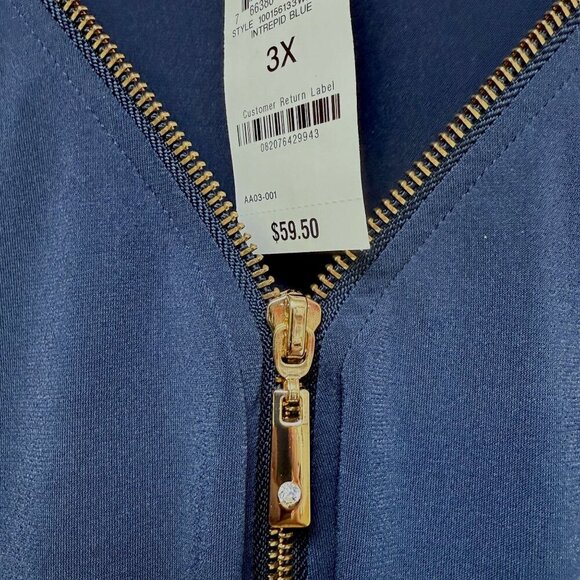 JM Collection Womens Top Plus Size 3X  Blue Ruched Stretch Tunic Zipper Neck NWT - Picture 6 of 9